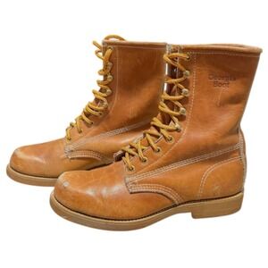 Vintage Georgia Boot Kids Lace Up Leather Work Boots Tan Size 3.5M